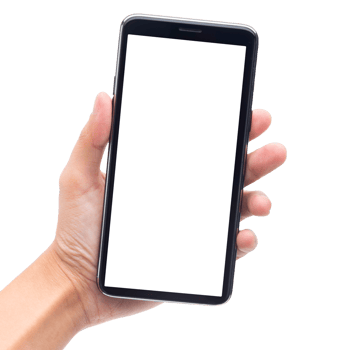 Hand holding smartphone with screen mockup png