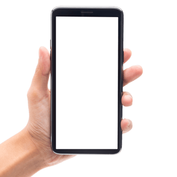 Hand holding smartphone with screen mockup png