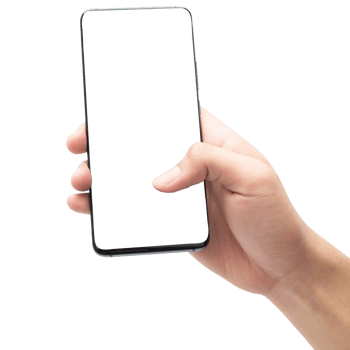 Hand holding smartphone with screen mockup png
