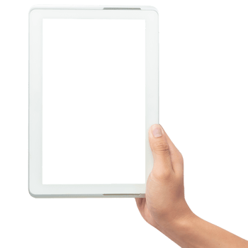 Hand holding tablet computer with screen mockup png