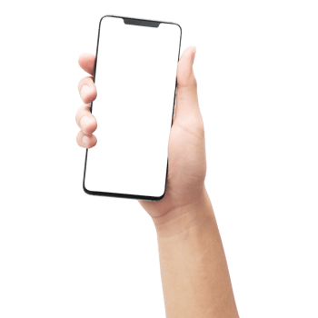 Hand holding smartphone with screen mockup png