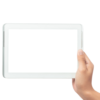 Hand holding tablet computer with screen mockup png