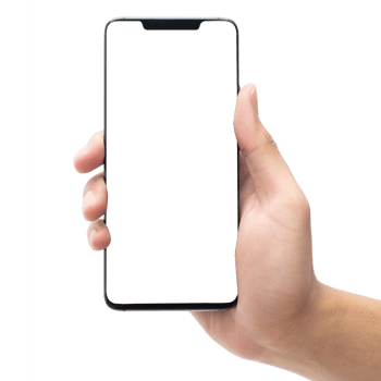 Hand holding smartphone with screen mockup png