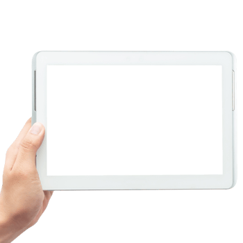 Hand holding tablet computer with screen mockup png