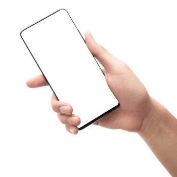 Hand holding smartphone with screen mockup png
