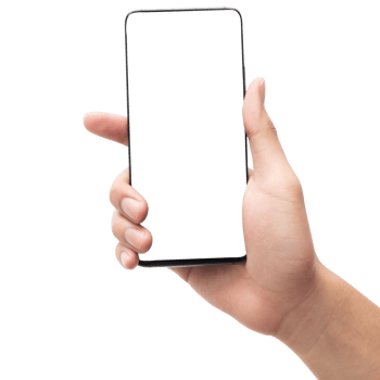 Hand holding smartphone with screen mockup png