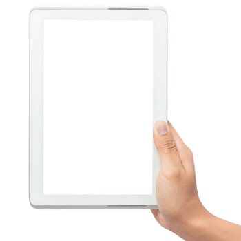 Hand holding tablet computer with screen mockup png
