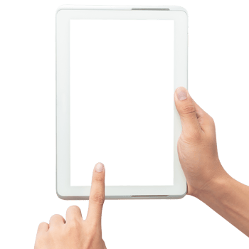 Hand holding tablet computer with screen mockup png