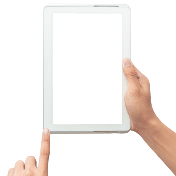 Hand holding tablet computer with screen mockup png