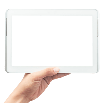 Hand holding tablet computer with screen mockup png