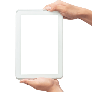 Hand holding tablet computer with screen mockup png