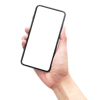 Hand holding smartphone with screen mockup png