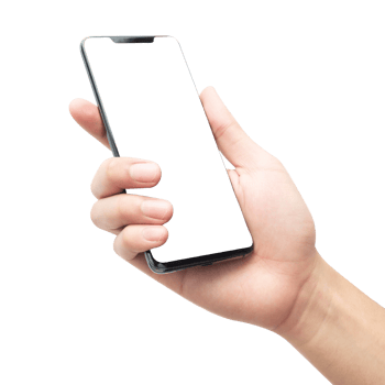 Hand holding smartphone with screen mockup png