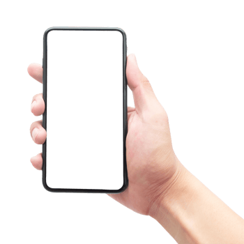 Hand holding smartphone with screen mockup png