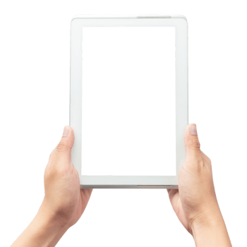 Hand holding tablet computer with screen mockup png