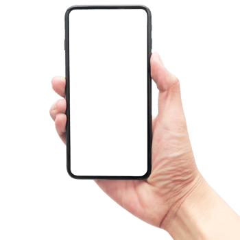 Hand holding smartphone with screen mockup png