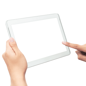 Hand holding tablet computer with screen mockup png