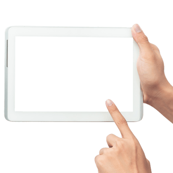 Hand holding tablet computer with screen mockup png