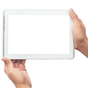 Hand holding tablet computer with screen mockup png