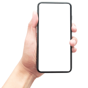 Hand holding smartphone with screen mockup png