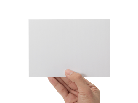 Hand holding blank paper, Greeting card mockup png