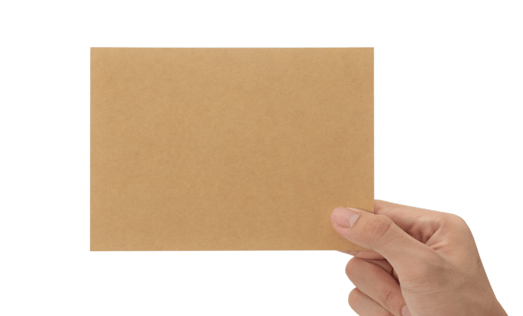 Hand holding blank cardboard paper, Greeting card mockup png