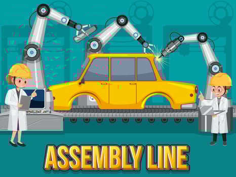 Production process concept with assembly line banner design vector