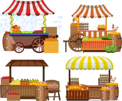 Flea market concept with set of different stores vector