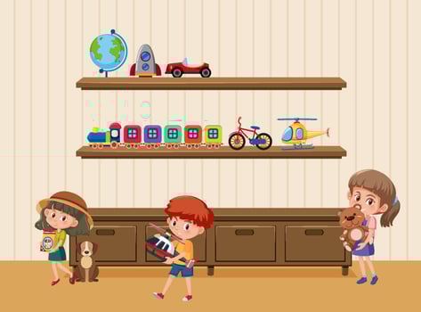 Different children holding their toys vector