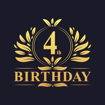 Luxury 4th Birthday Logo, 4 years celebration. vector
