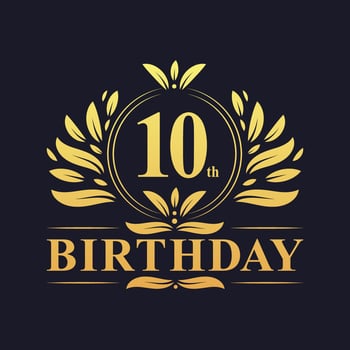 Luxury 10th Birthday Logo, 10 years celebration. vector