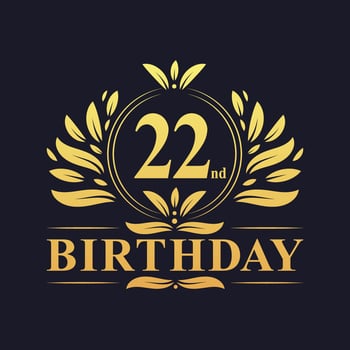 Luxury 22nd Birthday Logo, 22 years celebration. vector