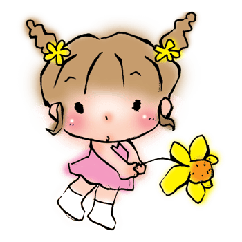 Cartoongirl holding flowers. png