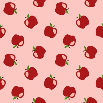 Seamless background vector red apples on pink background.