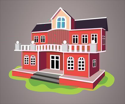 Cartoon house vector isolated on a gradient background, Modern house.