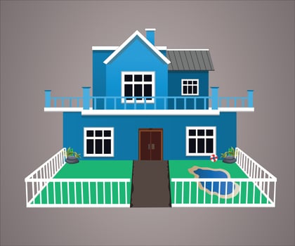 Cartoon house vector isolated on a gradient background, Modern house.