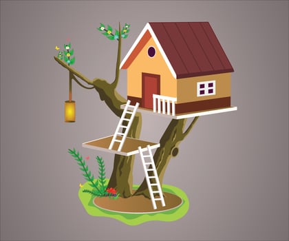 Cartoon house vector isolated on a gradient background, Modern house.