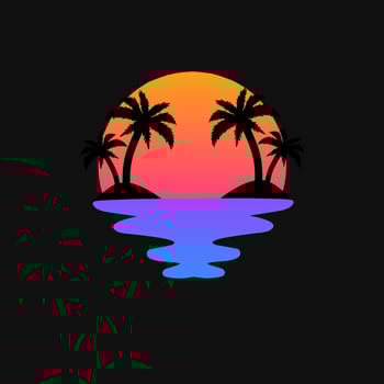 Template logo silhouette Palm tree with sunset in the island vector