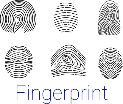 Set of various fingerprints loops, curls, patterns Vector illustration esp 10