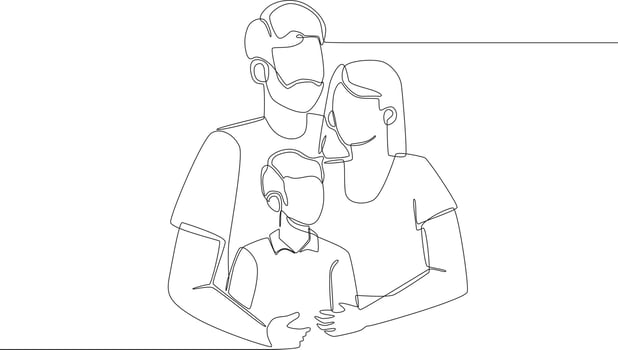 Single continuous line drawing of Portrait of happy successful young family with son. one line draw design graphic vector illustration.