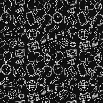 seamless pattern with business set icons. Doodle vector with business icons on black background. Vintage business icons,sweet elements background for your project