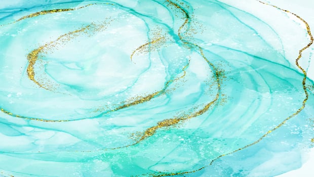 Pastel color liquid marble watercolor background with white lines and brush stains. Teal turquoise marbled alcohol ink drawing effect. Vector illustration backdrop, watercolour wedding invitation.