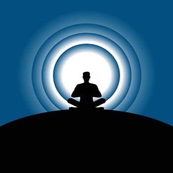 Man meditating with moon horizon vector
