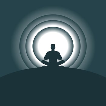 Man meditating with moon horizon vector