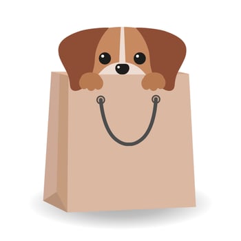 Illustration of a cute dog in a shopping bag vector