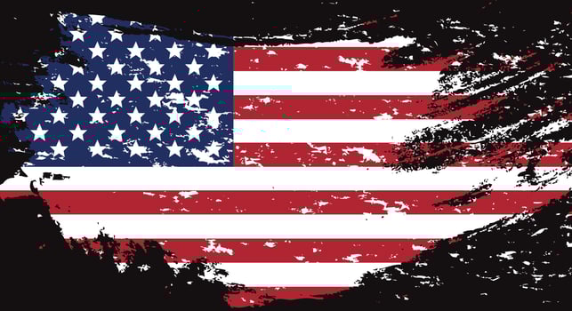 USA flag in grunge style. Brush stroke USA flag.Old dirty American flag. American Symbol. Raster illustration vector