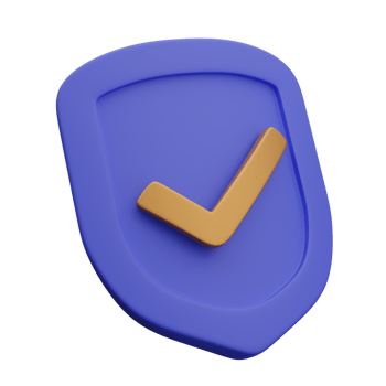 3d purple shield icon with checkmark in gold finish png
