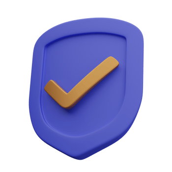 3d purple shield icon with checkmark in gold finish png