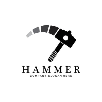 hammer, building construction tools and judge logo vector icon, vintage retro design illustration