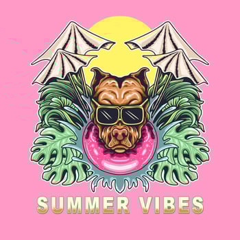 PitBull Dog Head Summer Vibes Vector Illustration